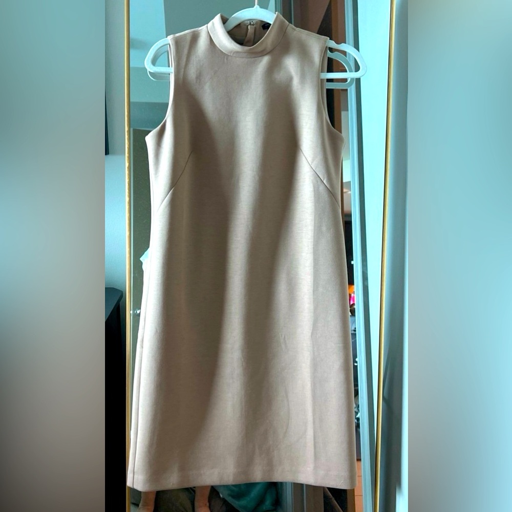 Mock neck sleeveless dress petite sz 4; camel